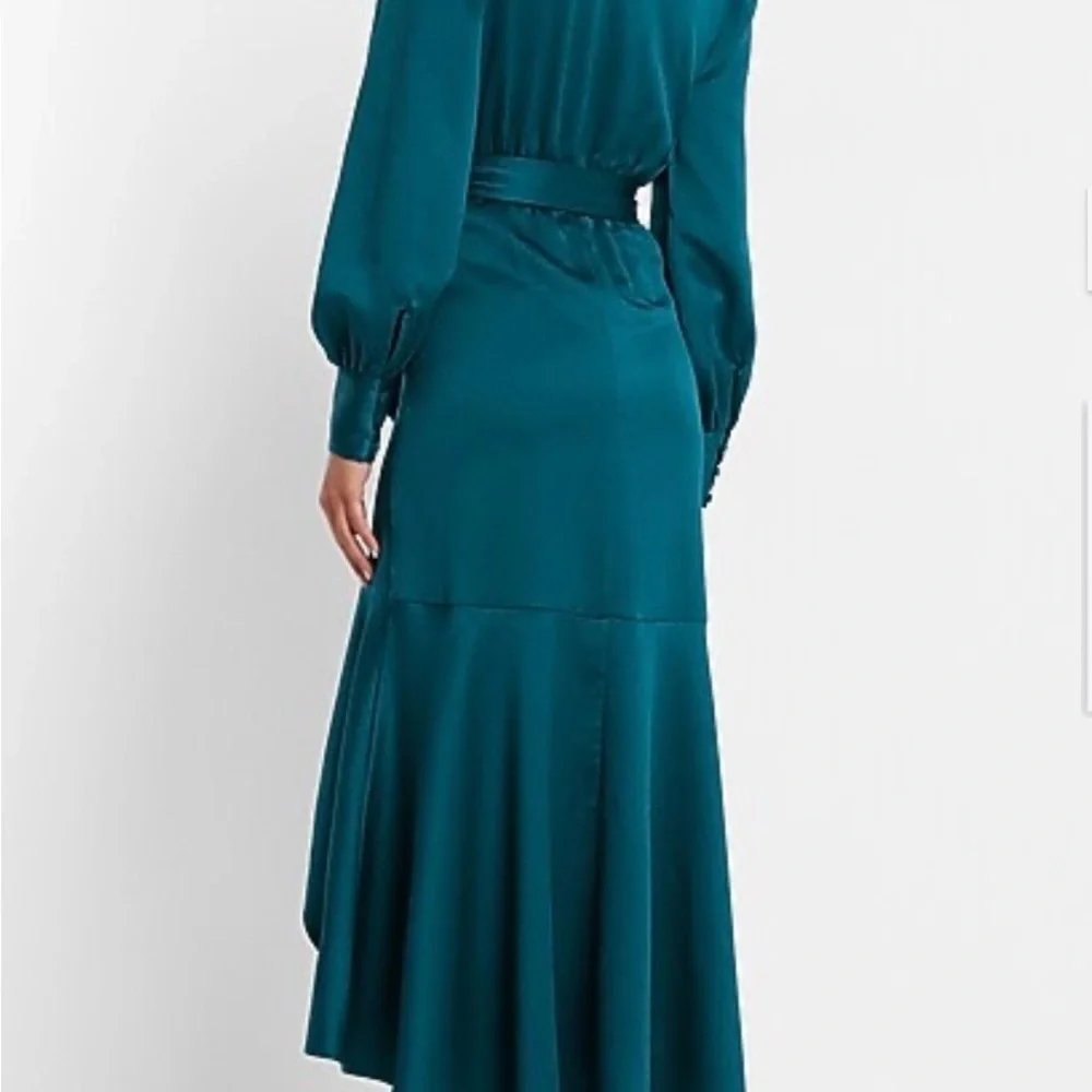 Express Deep Teal Long Sleeve Wrap Dress Dress XL - Picture 6 of 8